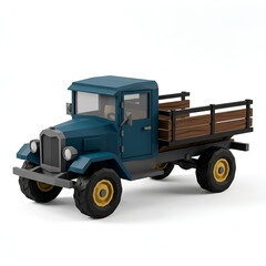 Obraz premium Low Poly 3D Render of a heavy-duty construction truck with a flatbed and oversized tires, on isolated white background