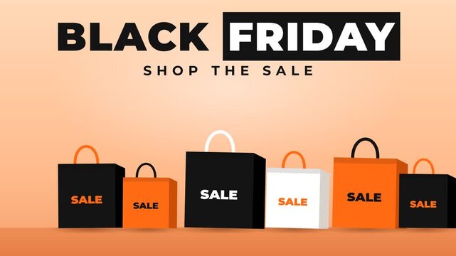 Black Friday Sale Shopping Bags with Text Shop The Sale on Orange Background