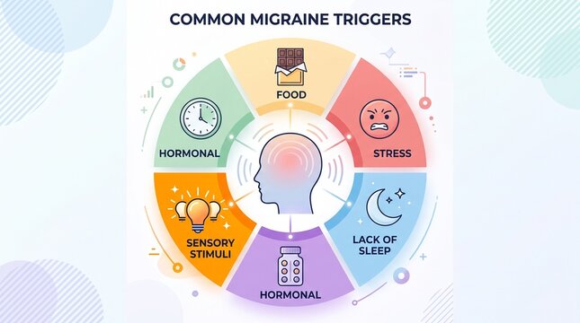 Common migraine trigger factors illustrated infographic