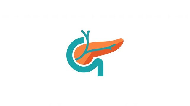 Human pancreatic organ icon representing internal anatomy for educational medical research purposes featuring the healthy gland and digestive system connections within the body for health care