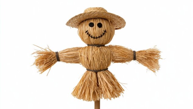 Scarecrow doll made of straw as a handmade rustic figure for autumn harvest decoration and rural farming craft art