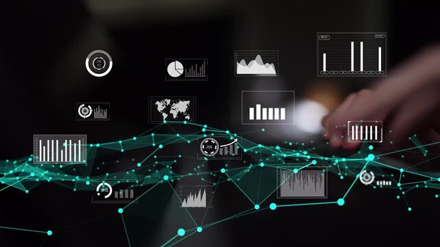 Explore the realm of data visualization with modern graphs, interactive charts, and digital elements against a sleek dark backdrop, ideal for business insights. Xenic