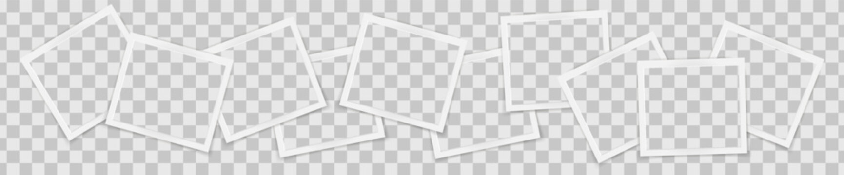 Realistic empty square photo frames overlay mockup isolated. Paper vintage instant photograph snapshot collage. Cardboard album picture tape with shadow. Photo design. Vector illustration