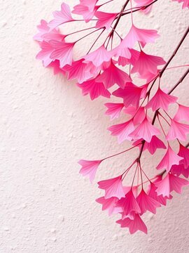 Delicate pink ginkgo leaves dancing across a textured background, Botanical, Delicate