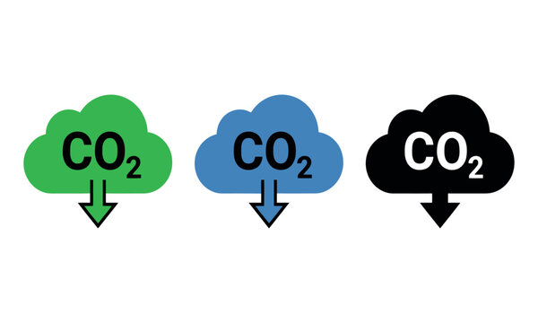 Set of co2 emission reduction icons with downward arrows