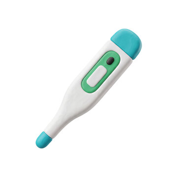 3D Clay Digital Medical Thermometer Icon Isolated on White Background