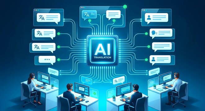 Central chip translating chat messages for agents at desks