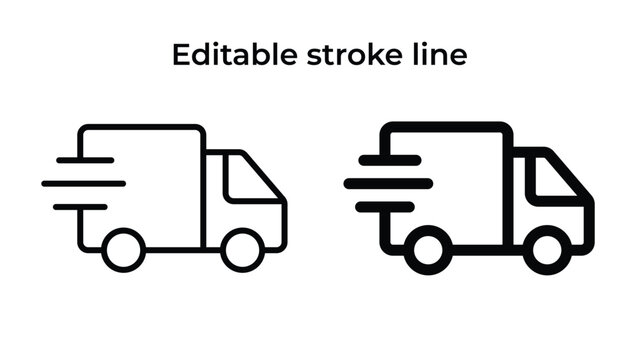 Fast delivery truck icon, express shipping and logistics line vector with editable stroke line
