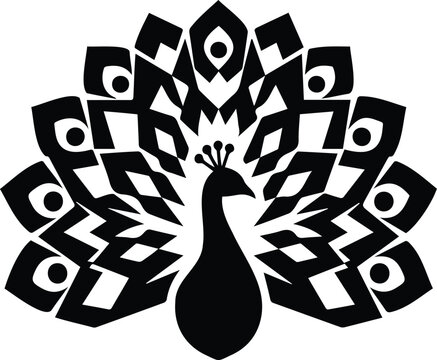 Peacock bird silhouette geometric feather fan logo