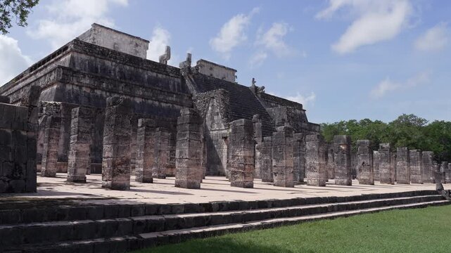 Nice view of Chichen Itza ruins at sunny day, sacred mayan temple, UNESCO World Heritage,Yucatan, Mexico.