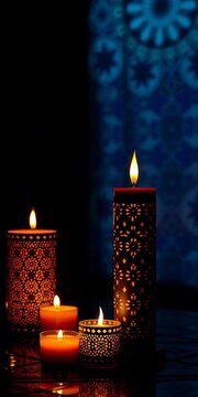 Silhouette of candles with intricate geometric patterns, simple, subtle
