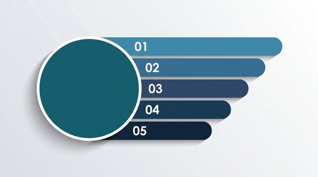 Numbered Data Visualization: A modern infographic design featuring a circular element with five horizontal bars, each labeled with a number from 1 to 5, representing data or progress.