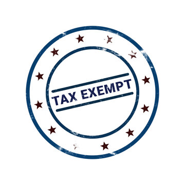 Tax stamp or seal with tax exempt text in blue and black circular design