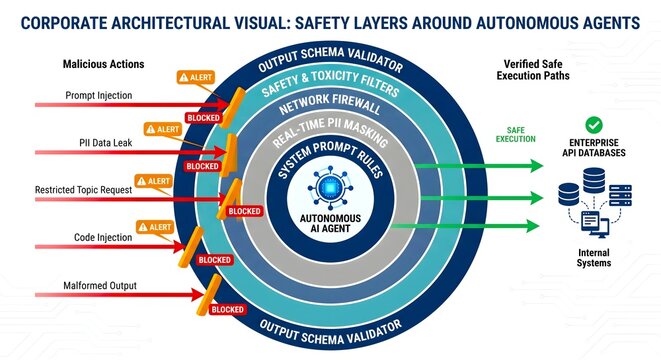 Safety layers blocking malicious actions around an autonomous agent