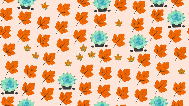 Orange maple leaves and succulents pattern