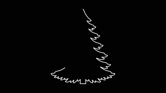Animated drawing of evergreen tree outline appearing with white line stroke against minimal solid black background graphic.