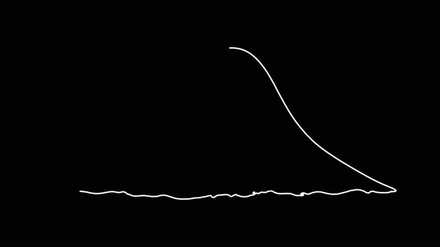 Minimalist mountain icon drawing animation continuous single white line sketch on black background for travel brand design.