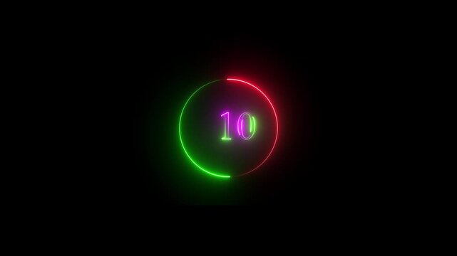 futuristic red and green neon countdown timer from 20 to 0 with circular motion. 20 second countdown timer animation with neon number text glowing from 20 to 0 with interesting circle animation.
