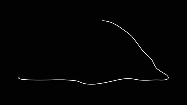 Abstract white line animation creating shape of ocean wave on black background for motion graphics and creative design use.
