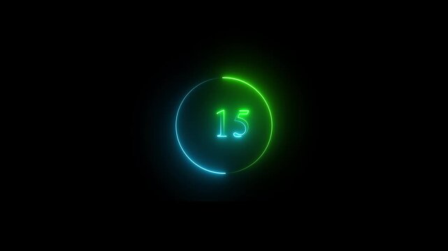 neon number 30-0 countdown animation with glowing circular digital timer ring, futuristic luminous numeric display and modern technology interface background.4k video.
