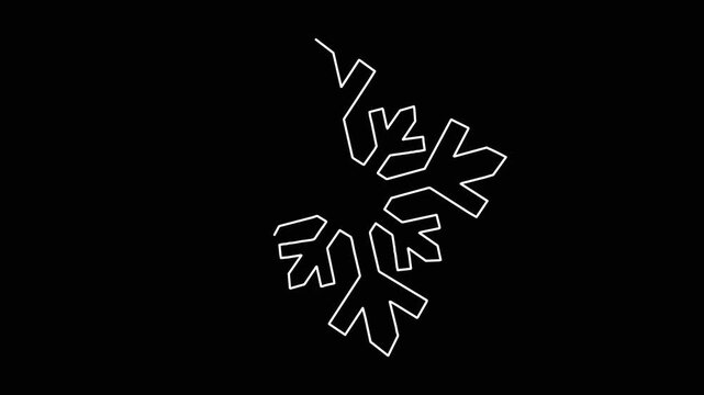Continuous single line drawing of elegant snowflake evolving on black background simple minimal winter holiday animation.