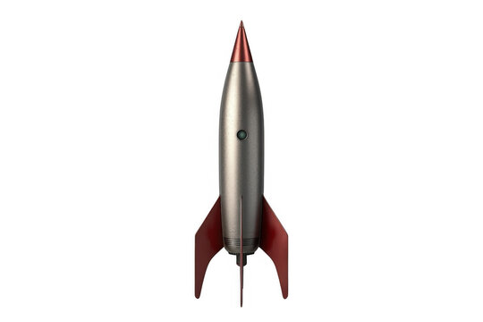 Retro silver rocket with dark red fins isolated