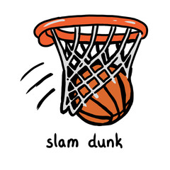 Hand Drawn Basketball Slam Dunk Hoop and Ball Illustration © esra