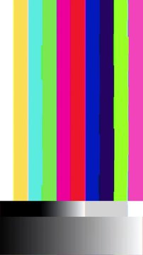 A vertical bar test pattern with multiple colored stripes and a grayscale gradient at the bottom, commonly used for television broadcast calibration and visual testing purposes