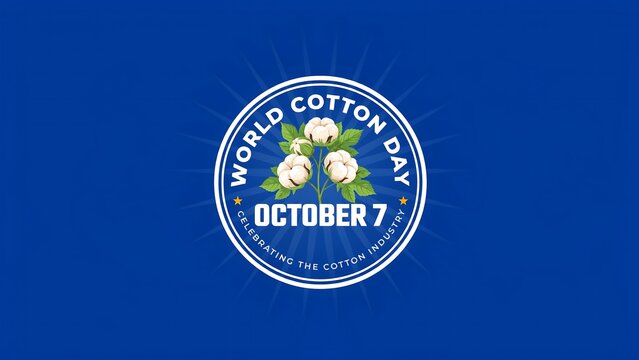 World cotton day badge on blue background