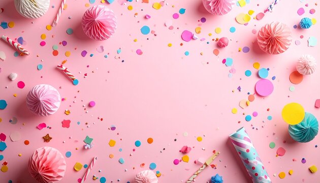 Soft Pink Confetti Celebration Flat Lay