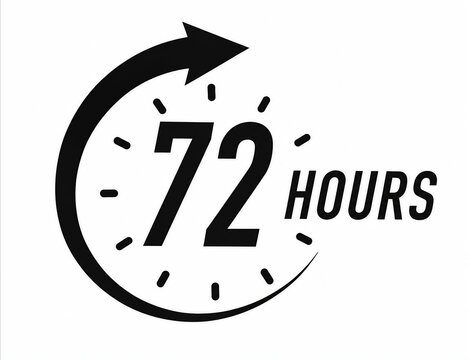 Black 72 hours circular clock icon with arrow
