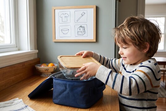 Child Preparing Breakfast Independently Before School