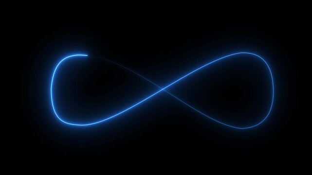 Glowing infinity sign seamless loop . Animation of seamless loop Neon glowing blue light isolated on black background. Eternity concept Motion graphics of concept