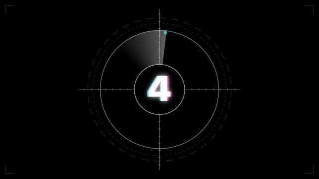 Futuristic Countdown HUD Animation, Sci-Fi Radar Dial Number Counter with Glitch RGB Split Effect, Cyber Targeting Scope Countdown Motion Graphics Loop