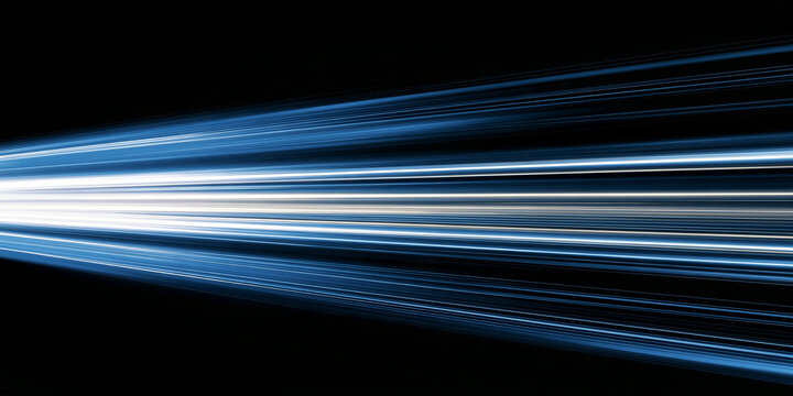 Abstract Blue and White Light Streaks Motion Effect Isolated on Black Background