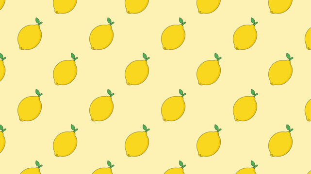 Seamless Pattern of Yellow Lemons on a Light Yellow Background.