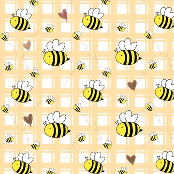 seamless pattern bee with funny faces