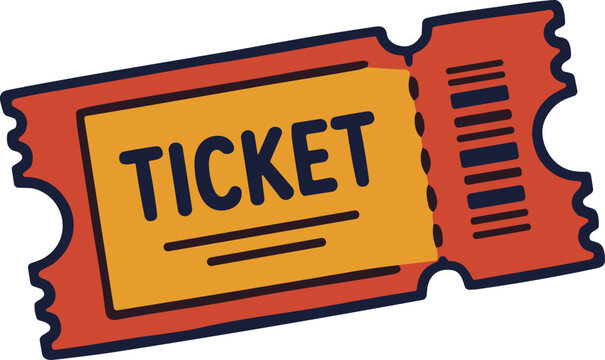 Red and yellow admission ticket with barcode. Red and yellow ticket with barcode for event entry and cinema use