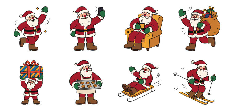 Santa Claus character collection. Santa Claus performing holiday activities