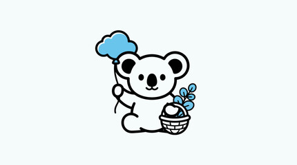 Obraz premium Cute Koala Holding a Cloud Shaped Balloon Logo Vector Illustration for Kids Brand Identity