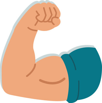 A whimsical and Simple vector illustration of depicting a flexed human arm, vector isolated on white, no outline stroke