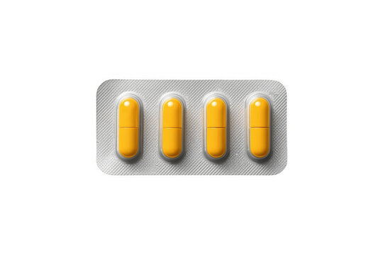 Four yellow capsules in blister pack