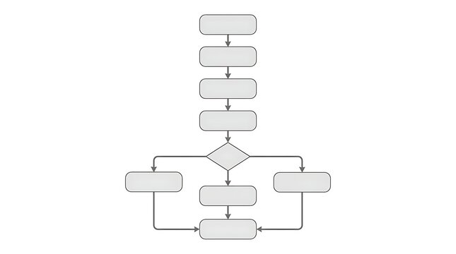 Blank flowchart diagram template with empty text boxes and decision diamond for process workflow mapping