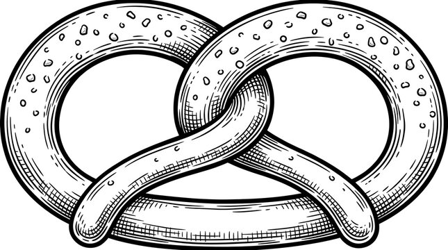 Traditional German Pretzel Snack Bread Hand Drawn in Vintage Engraving Style for Bakery Menu Design