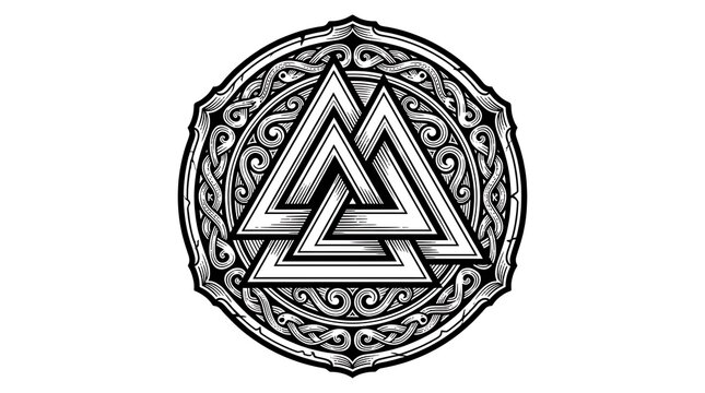 Ancient Norse Valknut Symbol with Intricate Interlocking Celtic Knotwork Circle Ornament Vector