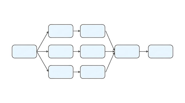 Blank flowchart diagram with branching process steps for business workflow and project management visualization