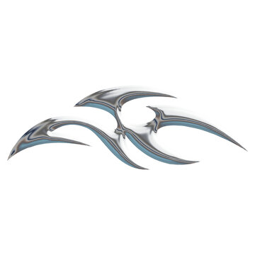 3D Chrome abstract tribal graphic element with metallic liquid texture
