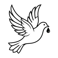 Obraz premium White Dove Flying with a Black Water Drop in its Beak Minimalist Line Art Symbol