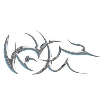 Y2K Futuristic chrome liquid tribal shape with metallic texture