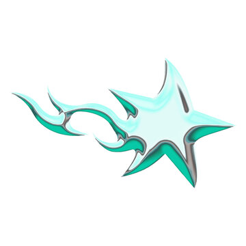 Shiny chrome Y2K star element with metallic liquid trailing